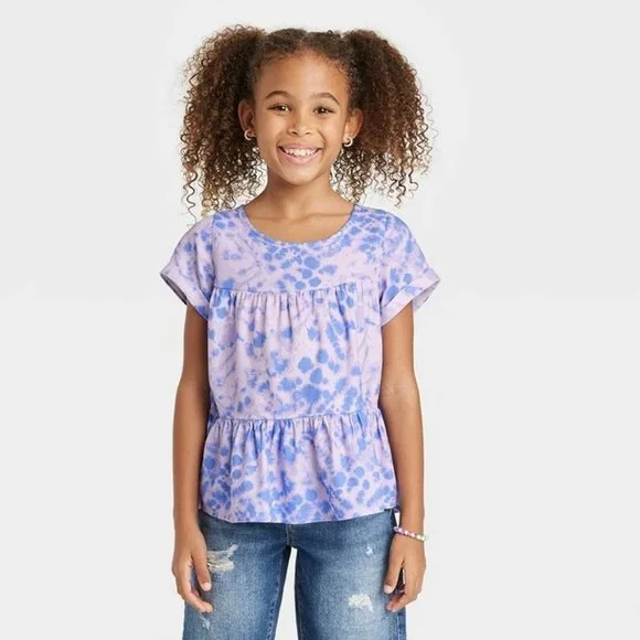 Cat & Jack, Girls' Short Sleeve Tiered Woven Shirt, 3KIDA-BS - Picture 3 of 5